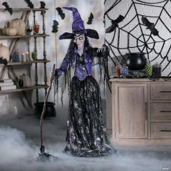 Budget ❤️ 3' x 5' Large Spellbound Glam Witch with Light-Up Eyes Standing Halloween Decoration ❤️