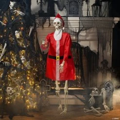 Hot Sale ⌛ Large Posable Skeleton Santa Outfit 🌟 -Halloween Home Decor Sales large posable skeleton santa outfit14114161 a02